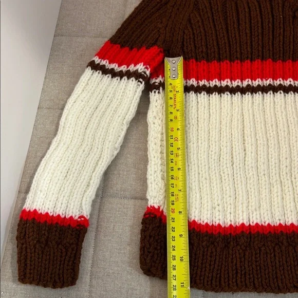 Vintage. Hand made. New. Brown and White Striped Knit Sweater - Picture 2 of 4